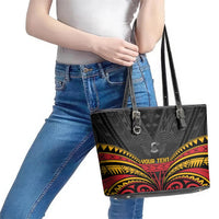 Custom Papua New Guinea Cricket Leather Tote Bag PNG Emblem Mix Polyneisan Pattern LT9 - Polynesian Pride