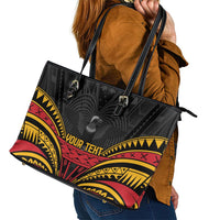 Custom Papua New Guinea Cricket Leather Tote Bag PNG Emblem Mix Polyneisan Pattern LT9 - Polynesian Pride