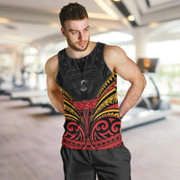 Custom Papua New Guinea Cricket Men Tank Top PNG Emblem Mix Polyneisan Pattern LT9 Black - Polynesian Pride