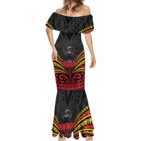 Custom Papua New Guinea Cricket Mermaid Dress PNG Emblem Mix Polyneisan Pattern LT9 - Polynesian Pride