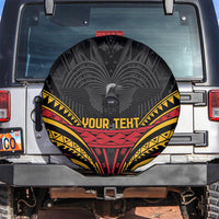 Custom Papua New Guinea Cricket Spare Tire Cover PNG Emblem Mix Polyneisan Pattern LT9 Black - Polynesian Pride