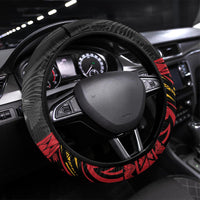 Papua New Guinea Cricket Steering Wheel Cover PNG Emblem Mix Polyneisan Pattern LT9 Universal Fit Black - Polynesian Pride