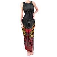 Custom Papua New Guinea Cricket Tank Maxi Dress PNG Emblem Mix Polyneisan Pattern LT9 Women Black - Polynesian Pride