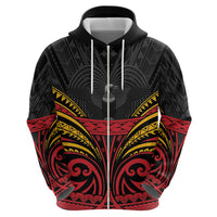 Custom Papua New Guinea Cricket Zip Hoodie PNG Emblem Mix Polyneisan Pattern