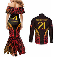 Custom Papua New Guinea Cricket Couples Matching Mermaid Dress and Long Sleeve Button Shirt Go Barramundis LT9 - Polynesian Pride