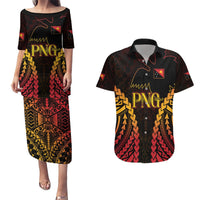 Custom Papua New Guinea Cricket Couples Matching Puletasi and Hawaiian Shirt Go Barramundis LT9 Black - Polynesian Pride