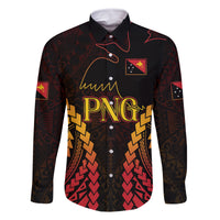 Custom Papua New Guinea Cricket Family Matching Mermaid Dress and Hawaiian Shirt Go Barramundis LT9 Dad's Shirt - Long Sleeve Black - Polynesian Pride