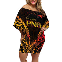 Custom Papua New Guinea Cricket Off Shoulder Short Dress Go Barramundis LT9 Women Black - Polynesian Pride
