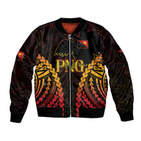 Custom Papua New Guinea Cricket Sleeve Zip Bomber Jacket Go Barramundis LT9 Unisex Black - Polynesian Pride