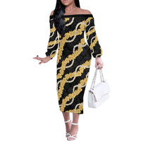 Aloha Melemele Hibiscus Pikake Lei Off The Shoulder Long Sleeve Dress Hawaiian Quilt Pattern