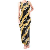 Aloha Melemele Hibiscus Pikake Lei Tank Maxi Dress Hawaiian Quilt Pattern LT9 Women Black - Polynesian Pride