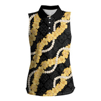 Aloha Melemele Hibiscus Pikake Lei Women Sleeveless Polo Shirt Hawaiian Quilt Pattern LT9 Female Black - Polynesian Pride