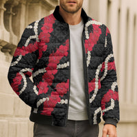 Aloha Ula'ula Hibiscus Pikake Lei Bomber Puffer Jacket Hawaiian Quilt Pattern