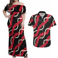 Aloha Ula'ula Hibiscus Pikake Lei Couples Matching Off Shoulder Maxi Dress and Hawaiian Shirt Hawaiian Quilt Pattern