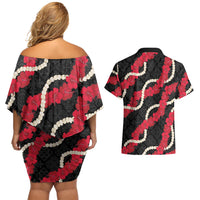 Aloha Ula'ula Hibiscus Pikake Lei Couples Matching Off Shoulder Short Dress and Hawaiian Shirt Hawaiian Quilt Pattern