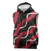 Aloha Ula'ula Hibiscus Pikake Lei Sleeveless Zip Hoodie Hawaiian Quilt Pattern LT9 Black - Polynesian Pride
