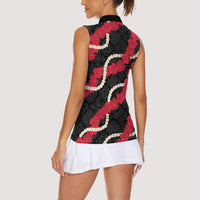 Aloha Ula'ula Hibiscus Pikake Lei Women Sleeveless Polo Shirt Hawaiian Quilt Pattern LT9 - Polynesian Pride