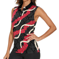 Aloha Ula'ula Hibiscus Pikake Lei Women Sleeveless Polo Shirt Hawaiian Quilt Pattern LT9 - Polynesian Pride