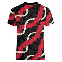 Aloha Ula'ula Hibiscus Pikake Lei Women V-Neck T-Shirt Hawaiian Quilt Pattern LT9 - Polynesian Pride