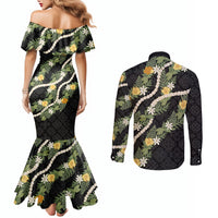 Puakenikeni Anthurium Pikake Lei Couples Matching Mermaid Dress and Long Sleeve Button Shirt Hawaiian Quilt Pattern