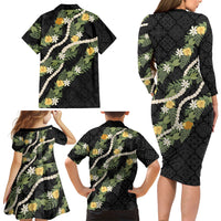 Puakenikeni Anthurium Pikake Lei Family Matching Long Sleeve Bodycon Dress and Hawaiian Shirt Hawaiian Quilt Pattern