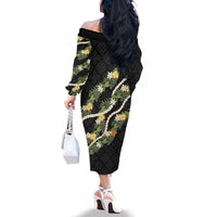 Puakenikeni Anthurium Pikake Lei Family Matching Off The Shoulder Long Sleeve Dress and Hawaiian Shirt Hawaiian Quilt Pattern