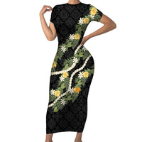 Puakenikeni Anthurium Pikake Lei Family Matching Short Sleeve Bodycon Dress and Hawaiian Shirt Hawaiian Quilt Pattern