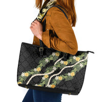 Puakenikeni Anthurium Pikake Lei Leather Tote Bag Hawaiian Quilt Pattern