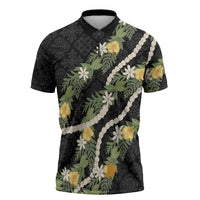 Puakenikeni Anthurium Pikake Lei Zipper Polo Shirt Hawaiian Quilt Pattern