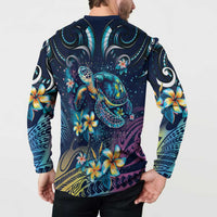 Plumeria Turtles Traditional Tribal Button Sweatshirt LT9 - Polynesian Pride