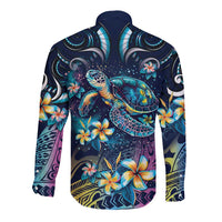 Plumeria Turtles Traditional Tribal Long Sleeve Button Shirt LT9 - Polynesian Pride