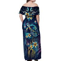 Plumeria Turtles Traditional Tribal Off Shoulder Maxi Dress LT9 - Polynesian Pride