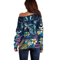 Plumeria Turtles Traditional Tribal Off Shoulder Sweater LT9 - Polynesian Pride