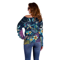 Plumeria Turtles Traditional Tribal Off Shoulder Sweater LT9 - Polynesian Pride