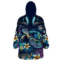 Plumeria Turtles Traditional Tribal Wearable Blanket Hoodie LT9 - Polynesian Pride