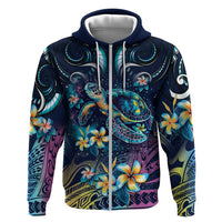 Plumeria Turtles Traditional Tribal Zip Hoodie LT9 Zip Hoodie Black - Polynesian Pride