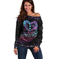 Personalised Your Life Matters Off Shoulder Sweater Suicide Prevention Awareness Semicolon Heart LT9 Women Black - Polynesian Pride