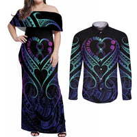 Personalised Your Story Isn't Over Couples Matching Off Shoulder Maxi Dress and Long Sleeve Button Shirt Suicide Prevention Awareness Semicolon Heart