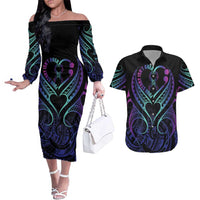 Personalised Your Story Isn't Over Couples Matching Off The Shoulder Long Sleeve Dress and Hawaiian Shirt Suicide Prevention Awareness Semicolon Heart