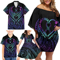 Personalised Your Story Isn't Over Family Matching Off Shoulder Short Dress and Hawaiian Shirt Suicide Prevention Awareness Semicolon Heart