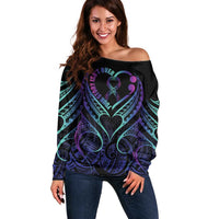 Personalised Your Story Isn't Over Off Shoulder Sweater Suicide Prevention Awareness Semicolon Heart LT9 Women Black - Polynesian Pride