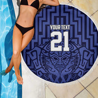Custom Basketball New Zealand Beach Blanket Blue Maori Ta Moko Indigenous - Polynesian Pride