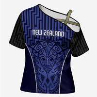 Custom Basketball New Zealand Cross Shoulder Shirt Blue Maori Ta Moko Indigenous - Polynesian Pride