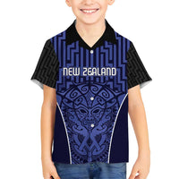 Custom Basketball New Zealand Family Matching Off Shoulder Short Dress and Hawaiian Shirt Blue Maori Ta Moko Indigenous - Polynesian Pride