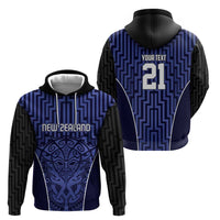 Custom Basketball New Zealand Hoodie Blue Maori Ta Moko Indigenous - Polynesian Pride
