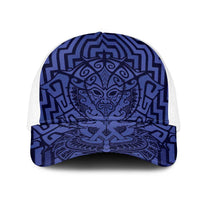 Basketball New Zealand Mesh Trucker Cap Blue Maori Ta Moko Indigenous LT9 One Size White Blue - Polynesian Pride