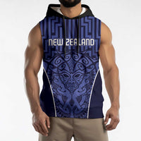 Custom Basketball New Zealand Sleeveless Hoodie Blue Maori Ta Moko Indigenous - Polynesian Pride