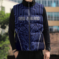 Custom Basketball New Zealand Sleeveless Puffer Jacket Blue Maori Ta Moko Indigenous - Polynesian Pride