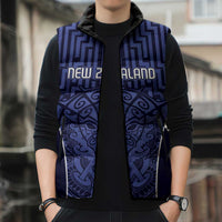 Custom Basketball New Zealand Sleeveless Puffer Jacket Blue Maori Ta Moko Indigenous - Polynesian Pride