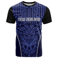 Custom Basketball New Zealand T Shirt Blue Maori Ta Moko Indigenous - Polynesian Pride